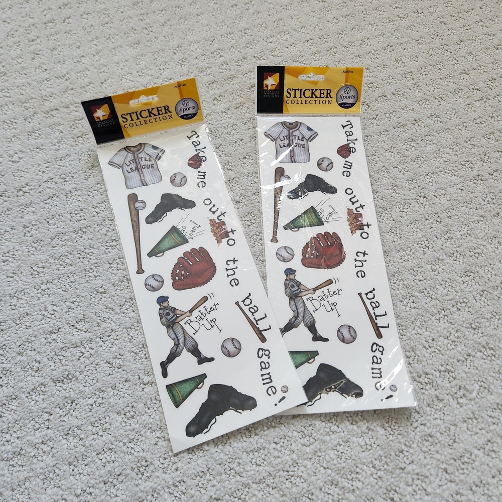 American Traditional Designs‎ Baseball Sticker Sheets 2pk Vintage NEW